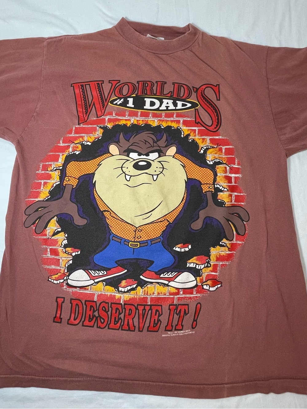 Vintage Taz Shirt Mens Large Looney Tunes Worlds #1 Dad I Deserve It 90s